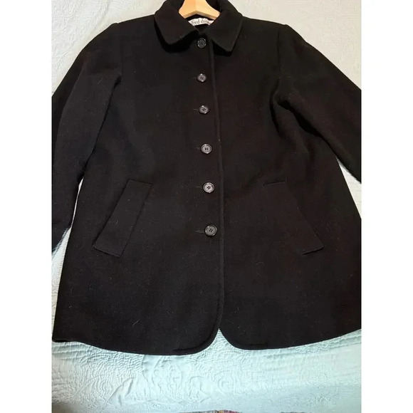 Vintage Made in USA 100% Wool Black Button Front Pea Coat Twee Alfred Dunner 10 - Picture 2 of 8